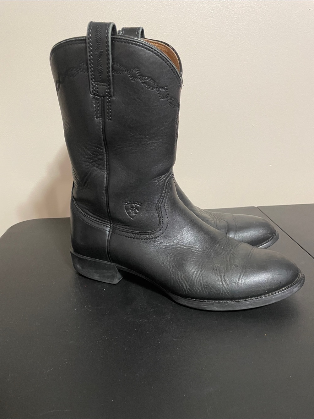 Ariat Black Leather Pull-On Western Boots Size 10.5D